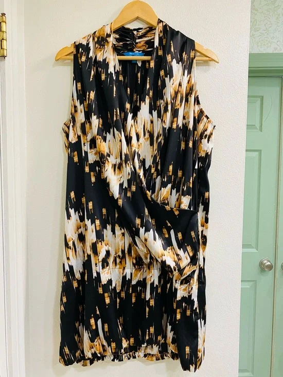 Derek Lam Black, Cream and Brown Abstract Print Bubble Dress Large - Picture 3 of 7